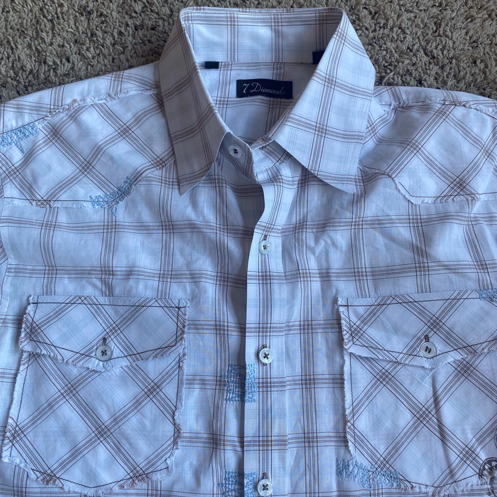 7 Diamonds Button Down Shirt XL Plaid S/S